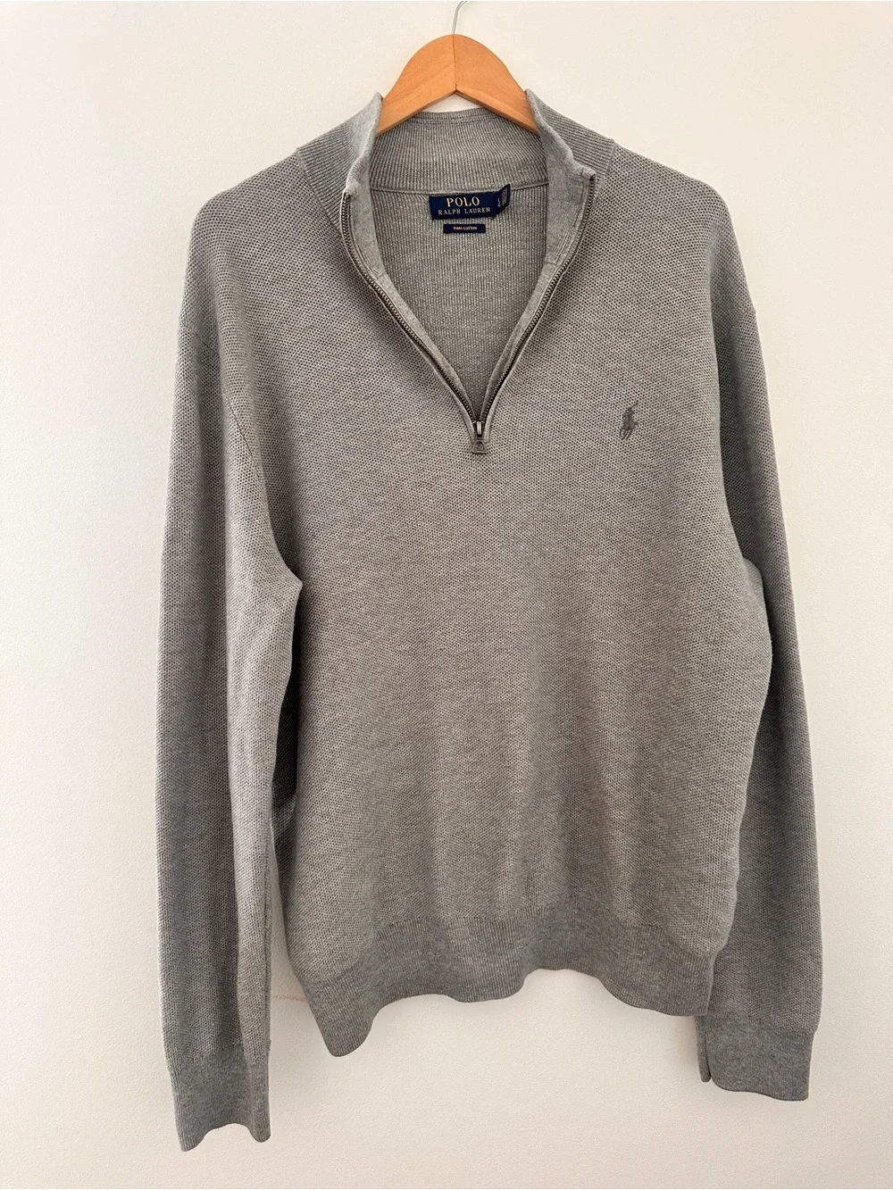 Polo Ralph Lauren Mesh-Knit Cotton Sweater Quarter-Zip size Large